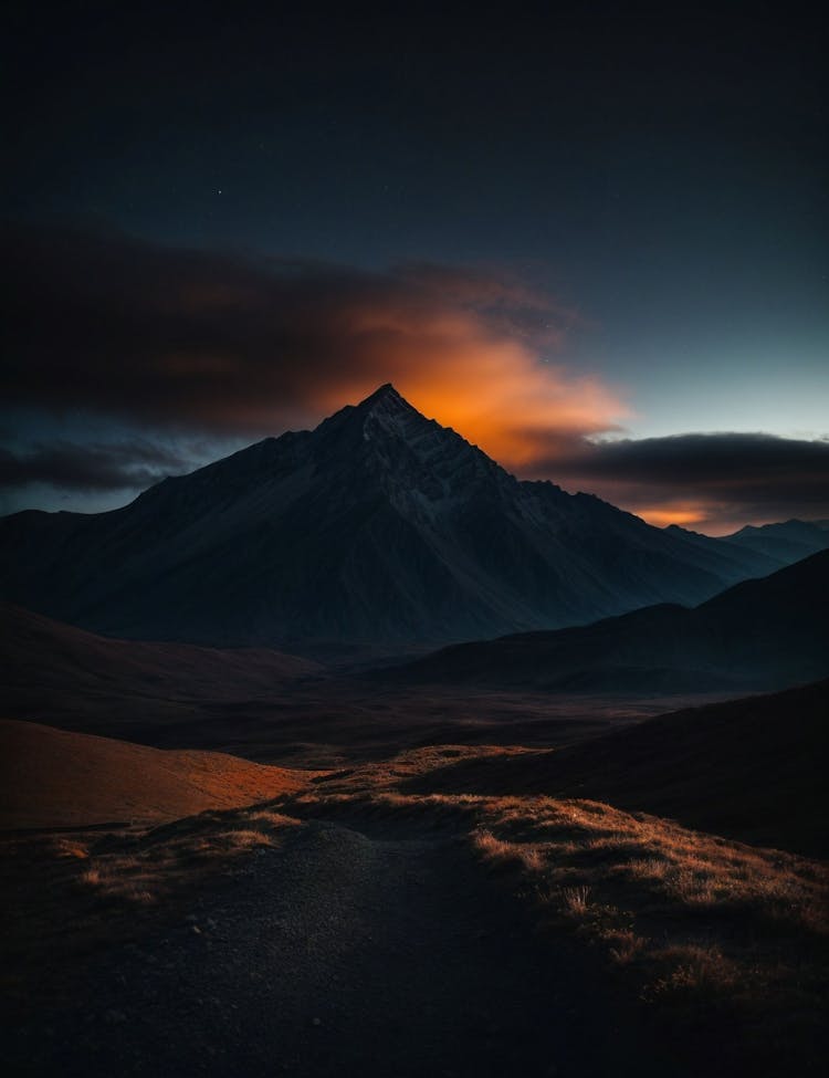 Dark mountain at night
