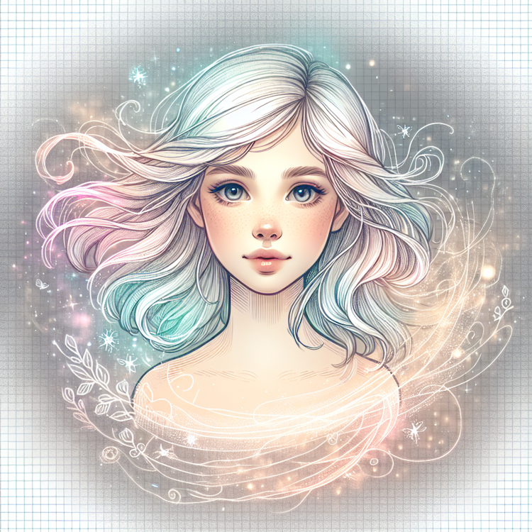 Uma ilustração digital caprichosa de uma jovem garota com um aura mágico e místico